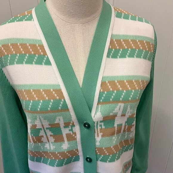 Vintage Women’s 12 Green Holiday Christmas Cardigan Sweater Granny USA - Picture 2 of 13